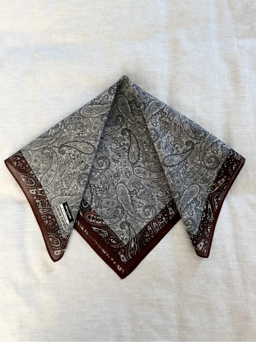 Vintage Pierre Cardin Brown Paisley Cotton Bandana Head Scarf Made in Japan